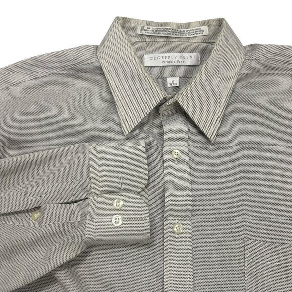 Geoffrey Beene Men's Vintage Gray Long Sleeve Shirt Size 17 32-33 - Picture 1 of 9